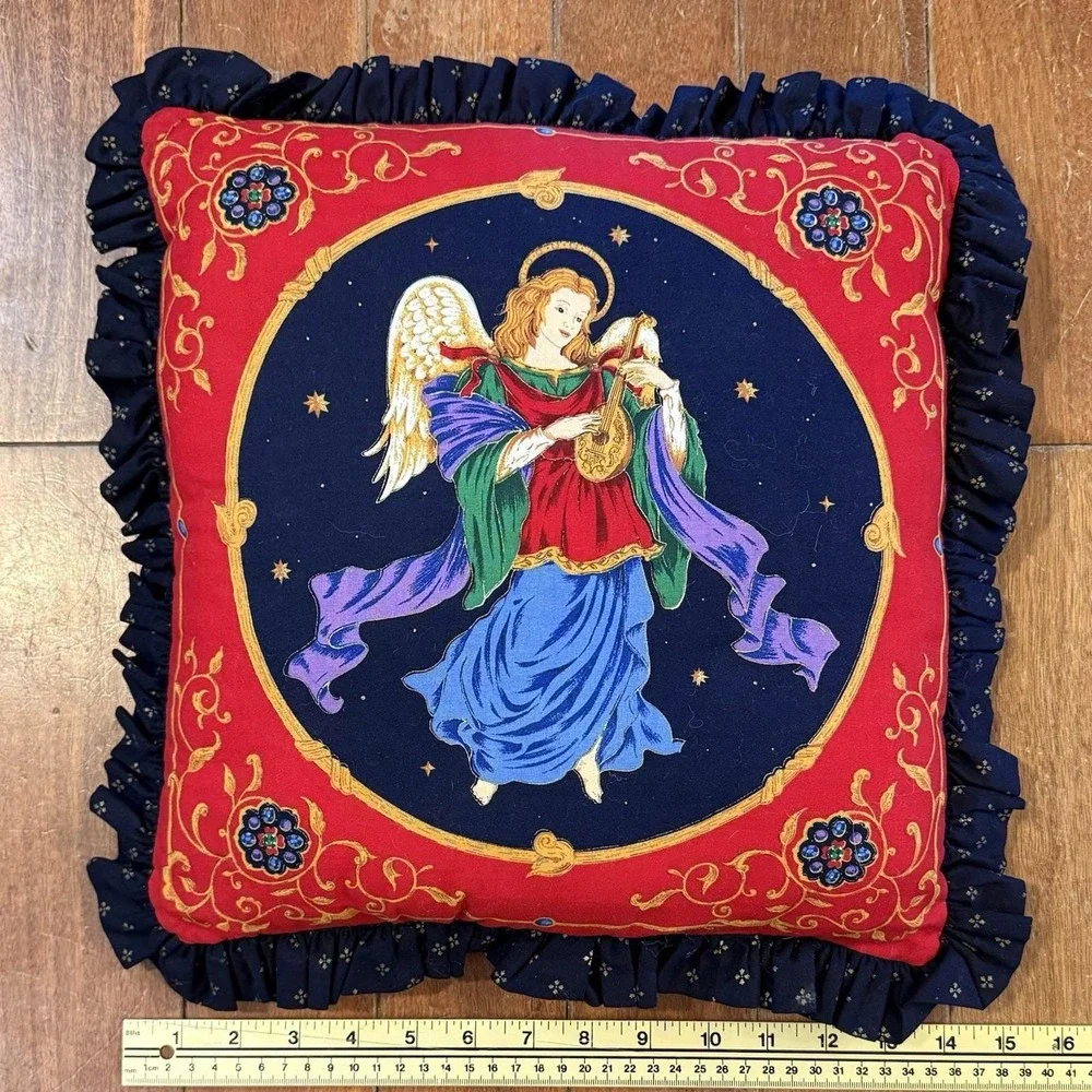 VTG Handmade Cranston Double Sided Angel Ruffle Pillow 15x15